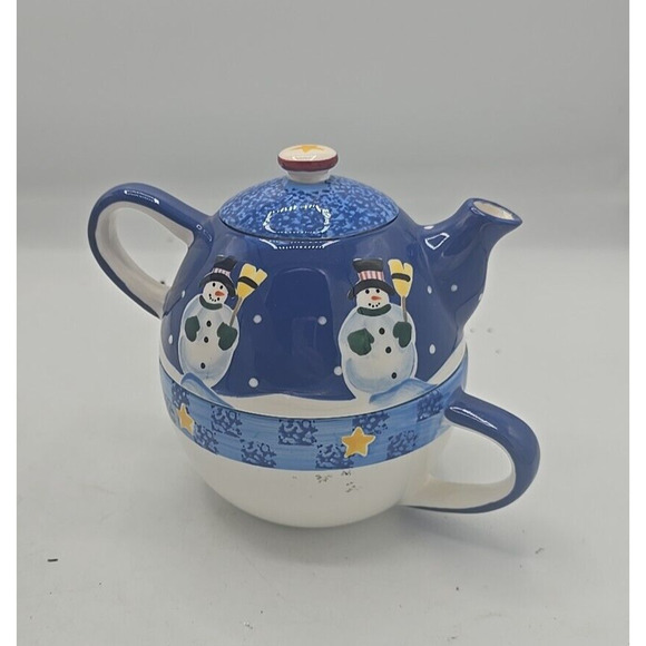 VTG Jolly Follies 1999 The Smores The Merrier Holiday Christmas Teapot & Cup Set - Picture 2 of 4